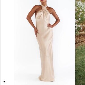 Show me your mumu Jasmine Halter Maxi - champagne luxe satin bridesmaid dress